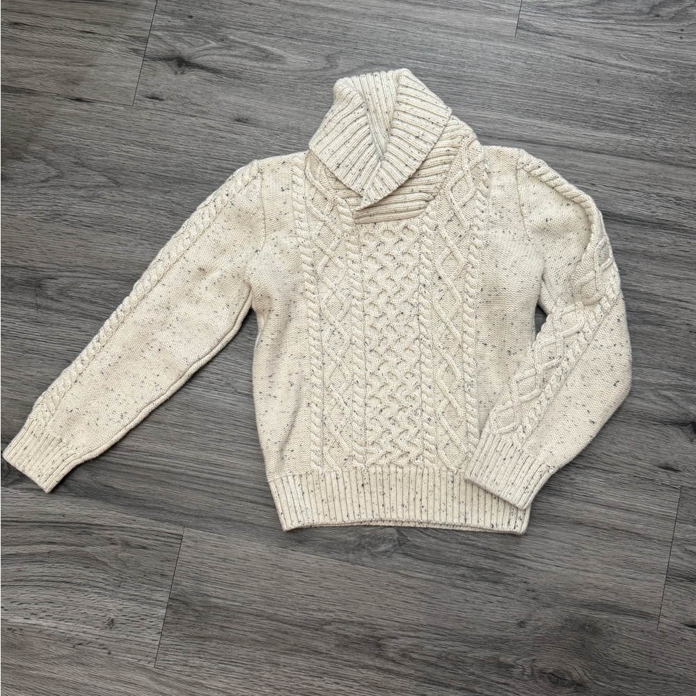 🧶 H&M Kids Cream Cable Knit Shawl Collar Sweater – Size 6/7